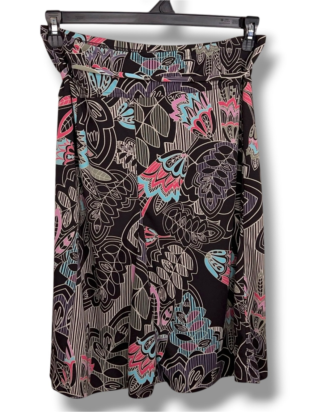Vintage 90s New York And Company Medium Knee Length Skirt Black Floral Stretch